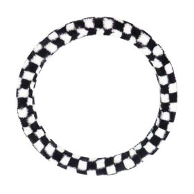 Black White Checkered Plush Steering Wheel Cover Universal Car Wheel Protector Car Accessories for Women