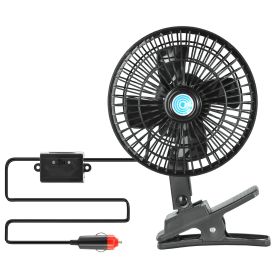 12V Car Fan Oscillating Clip On Cooling Fan with 2 Speeds 120 Degree Rotation Personal Electric Fan for Car Truck Vans