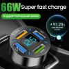 66W 4 Ports USB Car Charger Fast Charging PD Quick Charge 3.0 USB C Car Phone Charger Adapter For iPhone 13